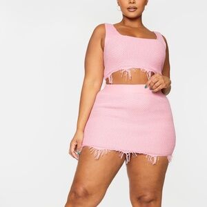 Plus Raw Hem Knit Skirt Set. -Pink-26